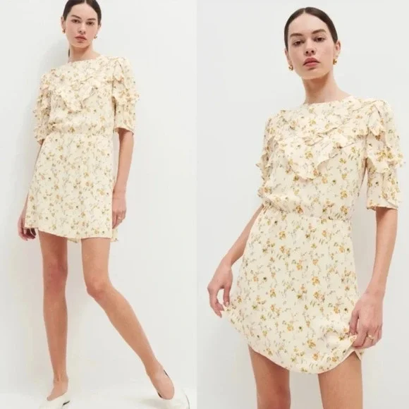 Reformation Malachi Dress Mini Ruffle Mini Dress Size 4 - Picture 2 of 10